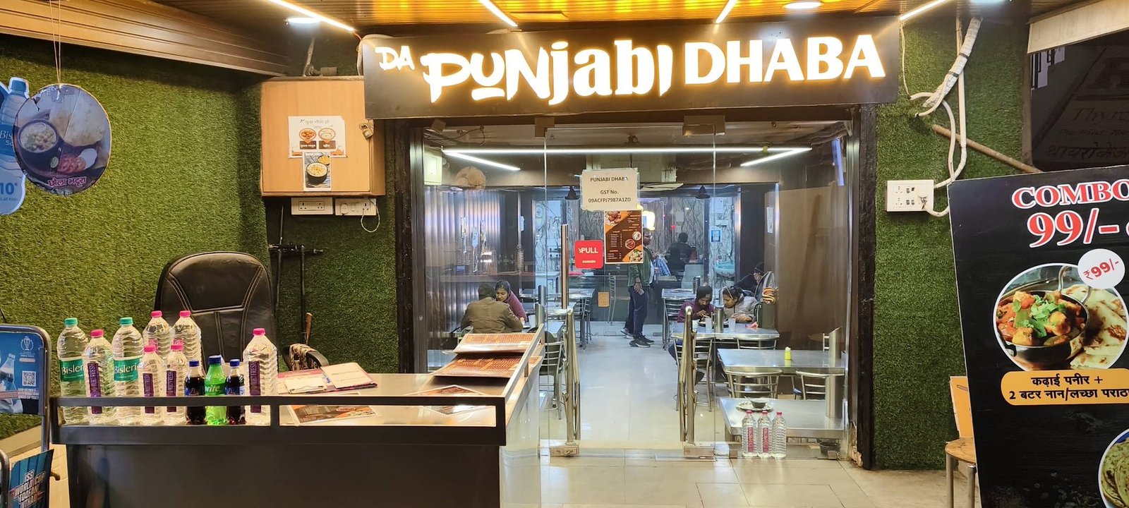 Da Punjabi Dhaba entrance with lit signboard